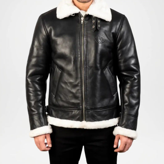 black shearling bomber jacket mens