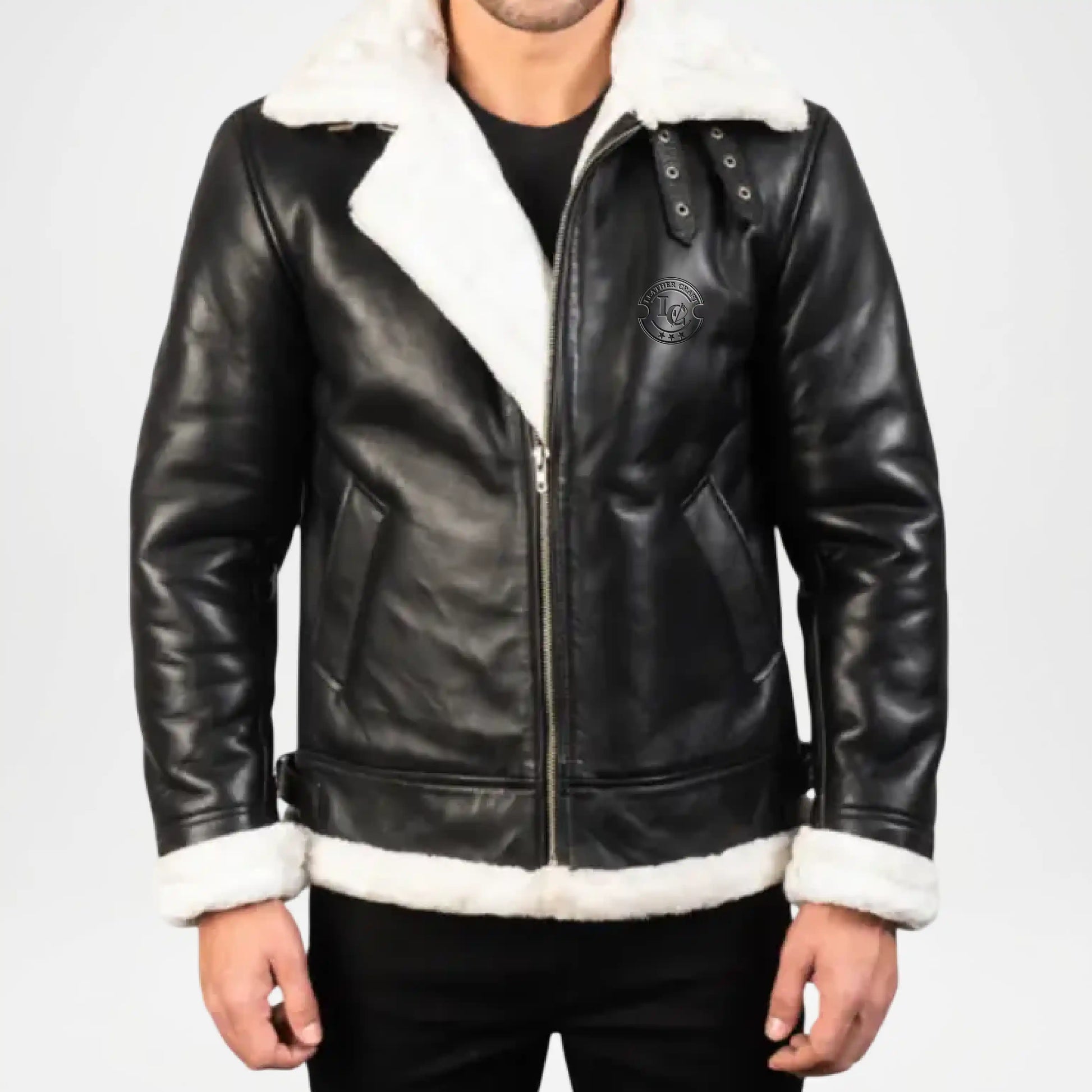 black shearling bomber jacket