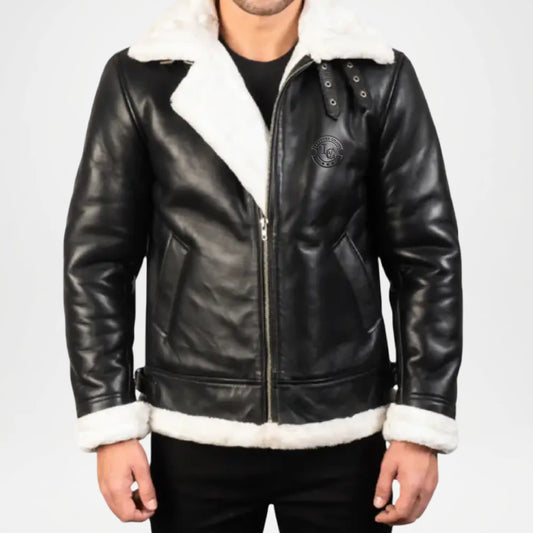 black shearling bomber jacket