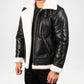 black leather shearling bomber jacket