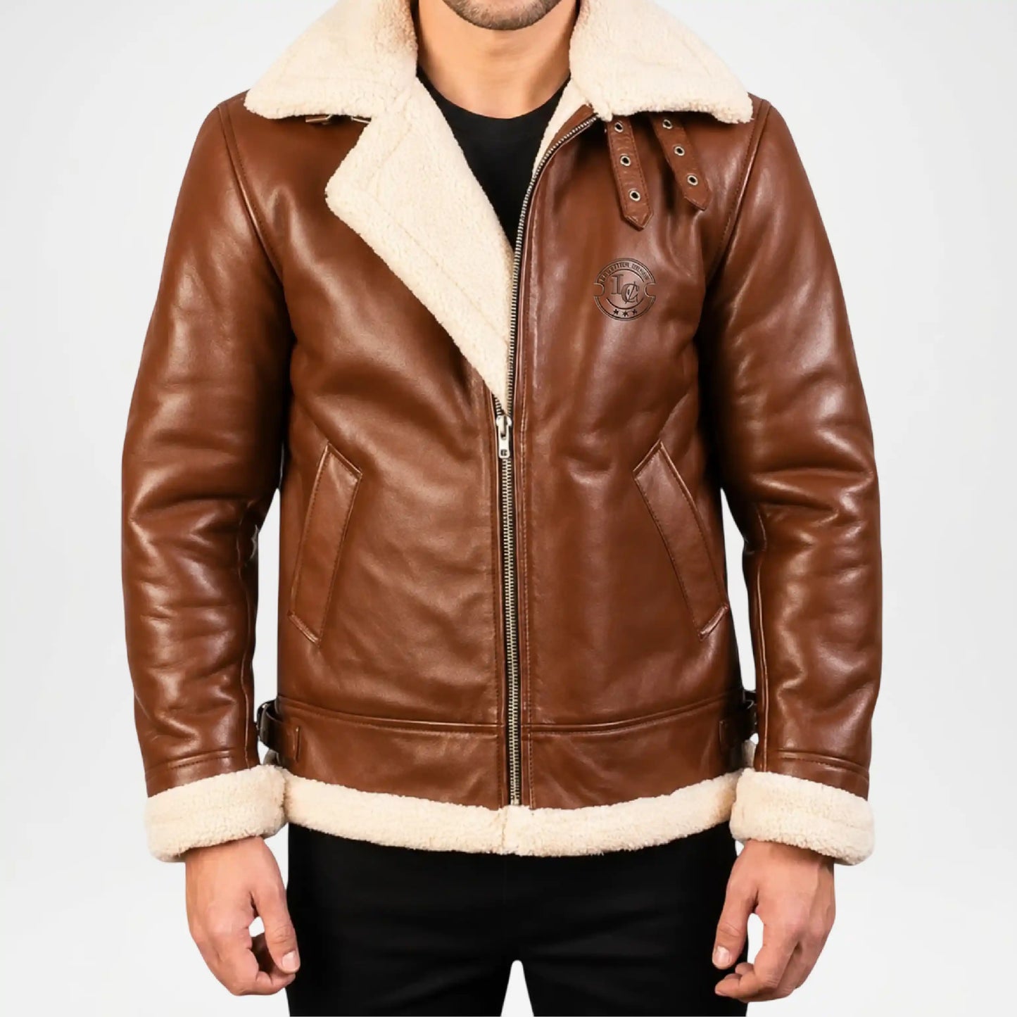 Francis Brown Shearling Bomber Jacket for Men
