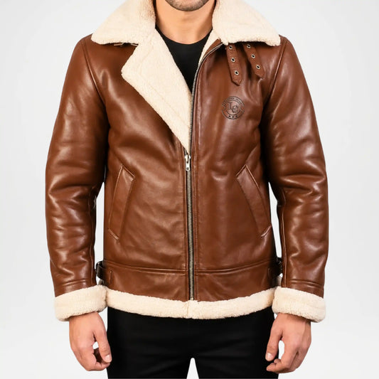 Francis Brown Shearling Bomber Jacket for Men