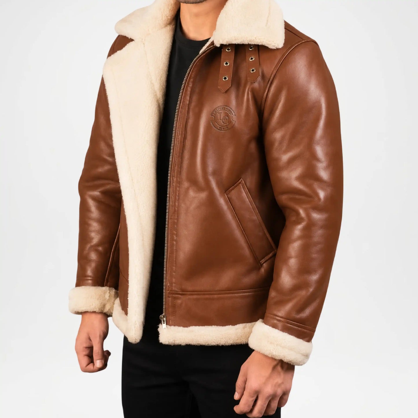 Francis Brown Shearling Bomber Jacket for Men