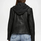 womens black biker leather jacket with hood