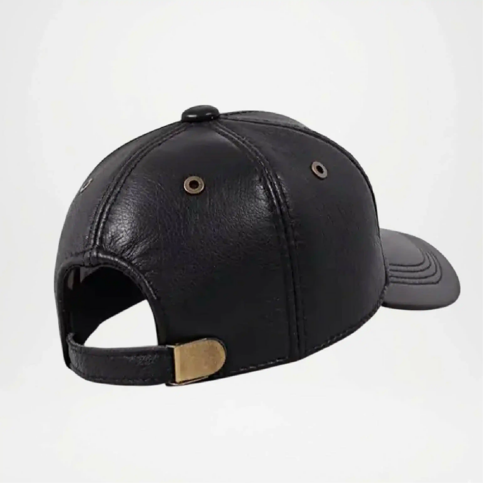 Black leather cap with gold accent