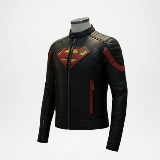 Lambskin Superman Leather Jacket Black Red