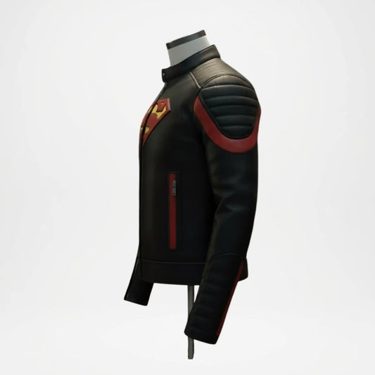 Lambskin Superman Leather Jacket Black Red