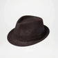 Brown fedora hat on a light gray background