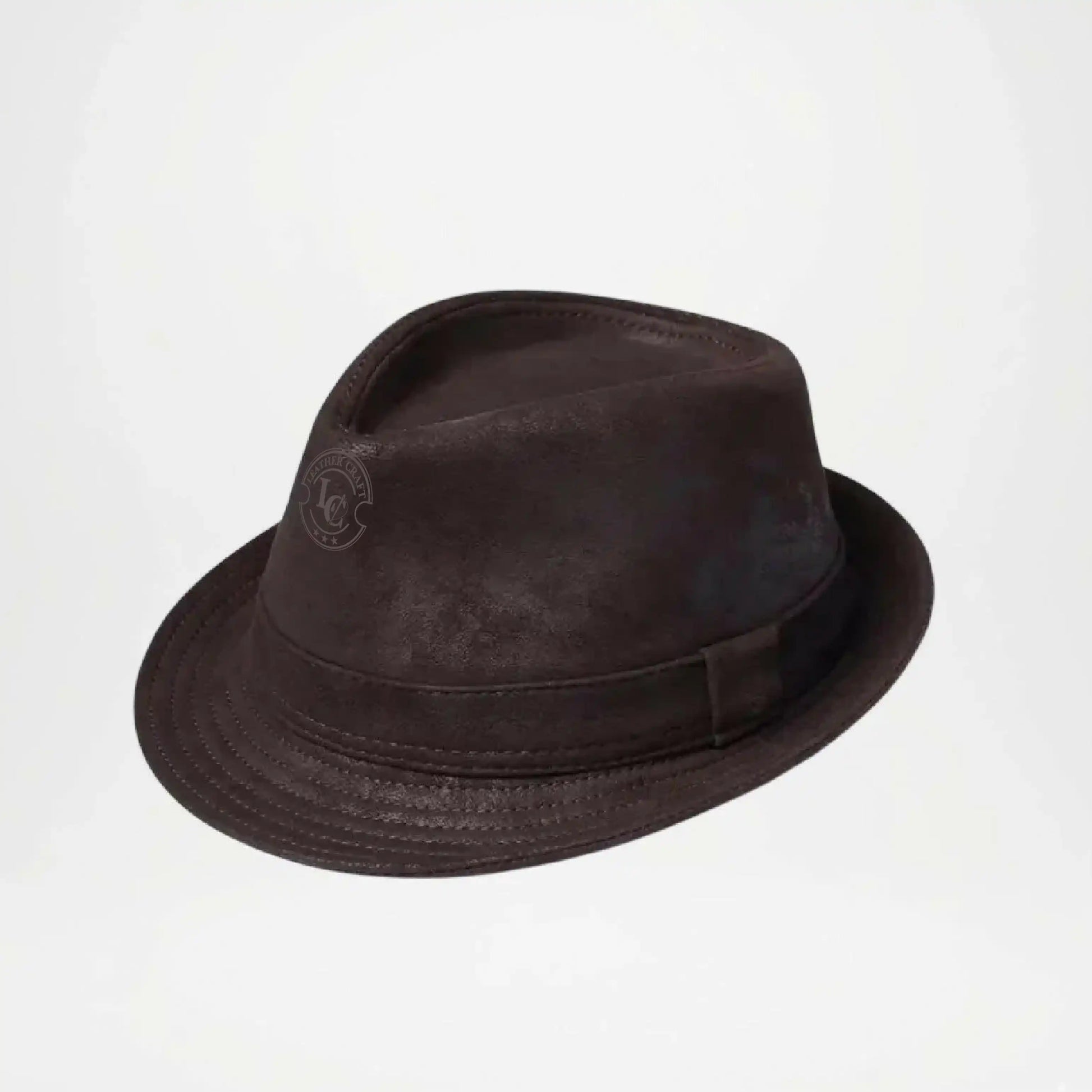 Brown fedora hat on a light gray background