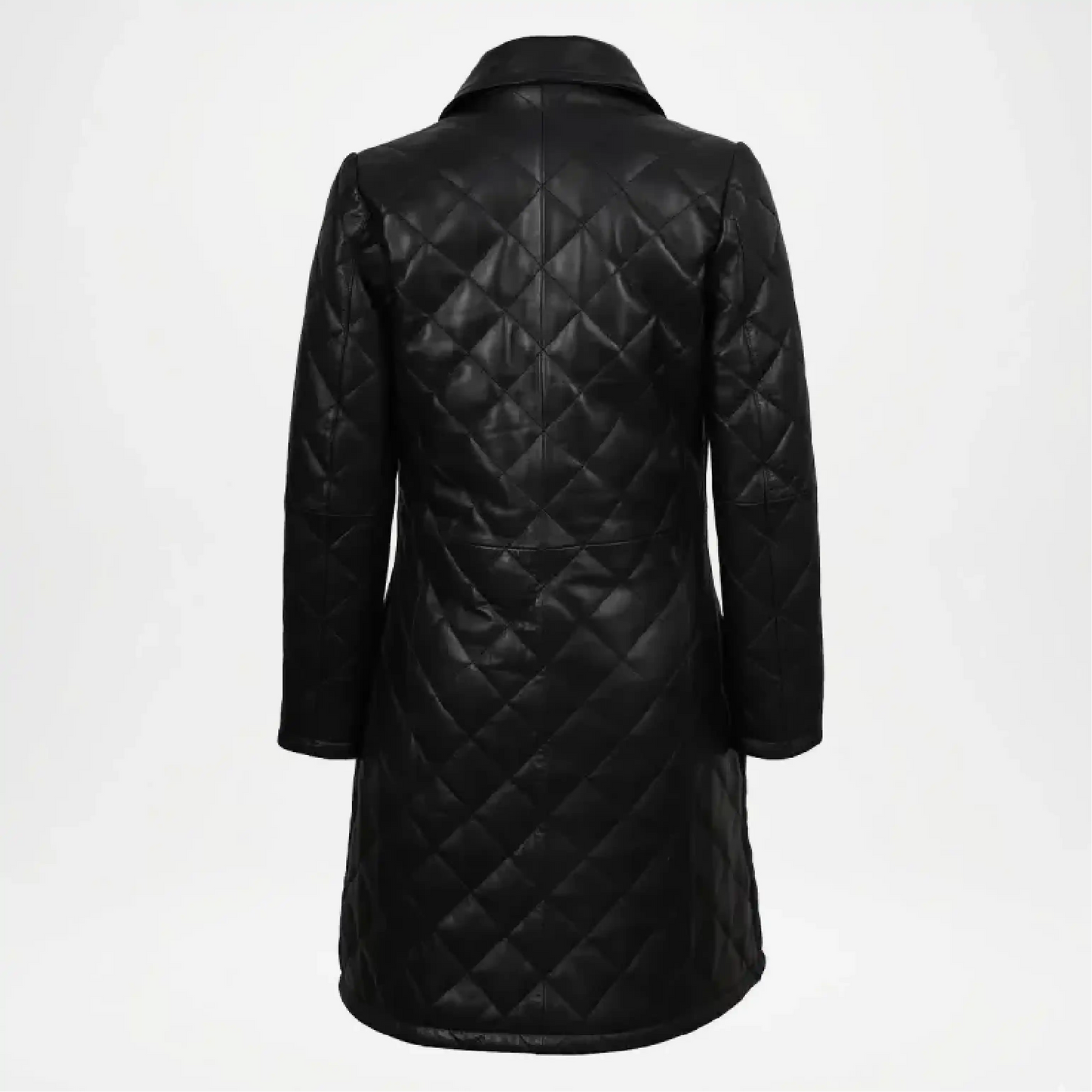 black leather car coat womens back view 