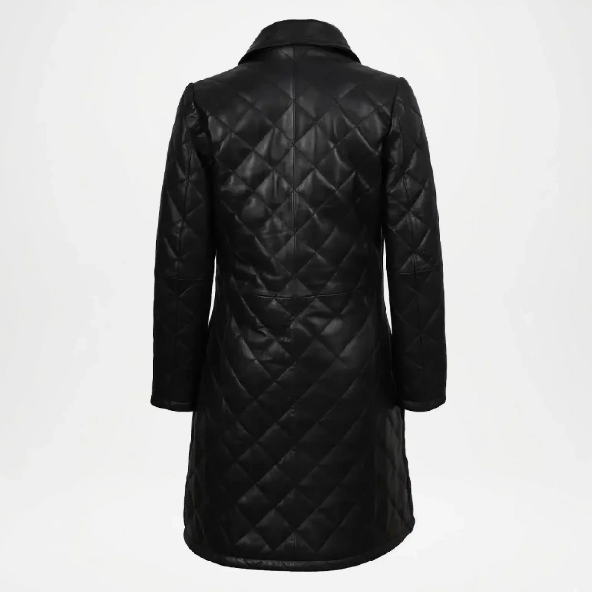 black leather car coat womens back view 