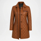 Brown Leather Car Coat for Women
