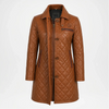 Brown Leather Car Coat for Women
