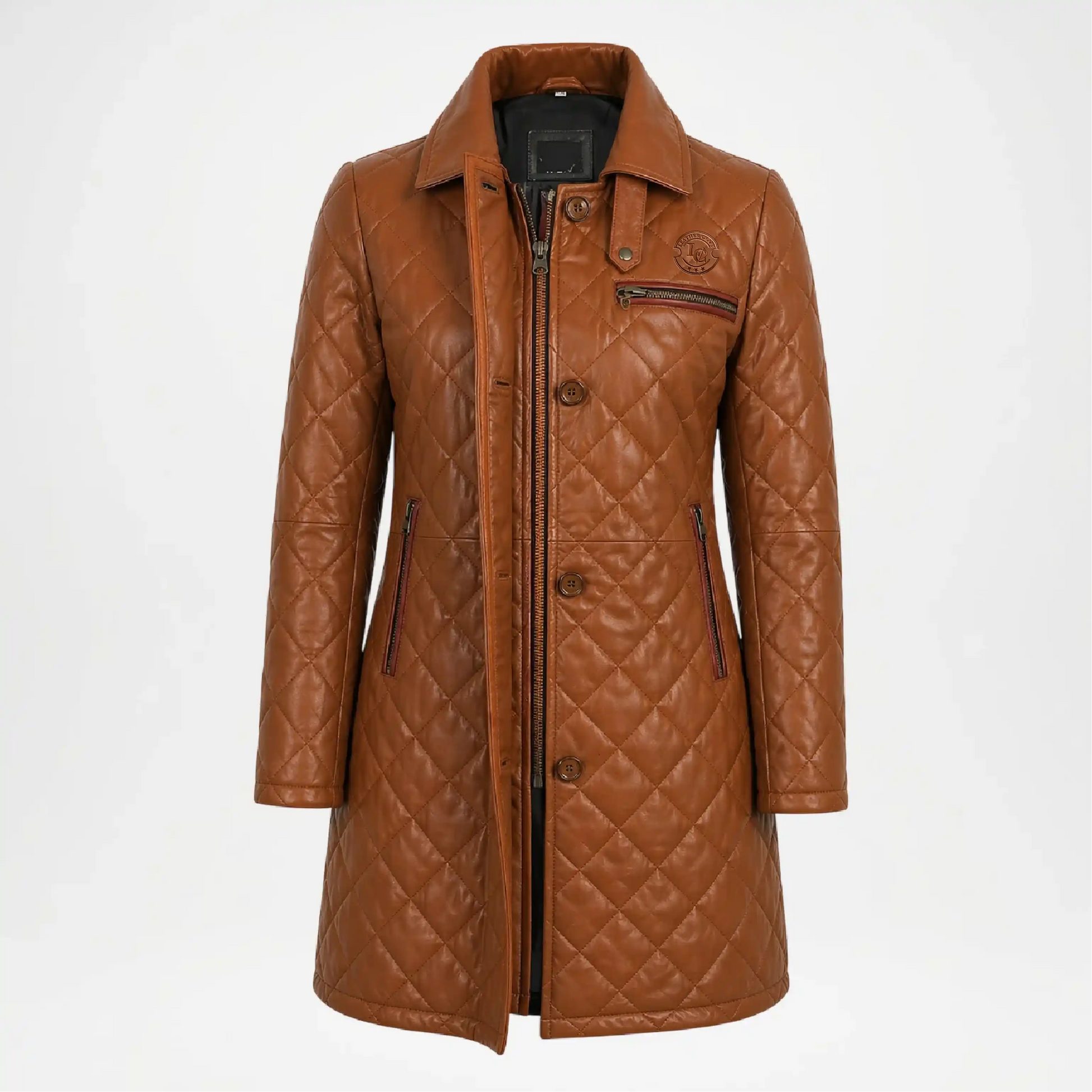 Brown Leather Car Coat for Women
