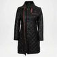 Glen Quilted Black Leather Car Coat for Women
