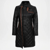 Glen Quilted Black Leather Car Coat for Women
