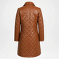 Brown quilted coat on a white background with back view