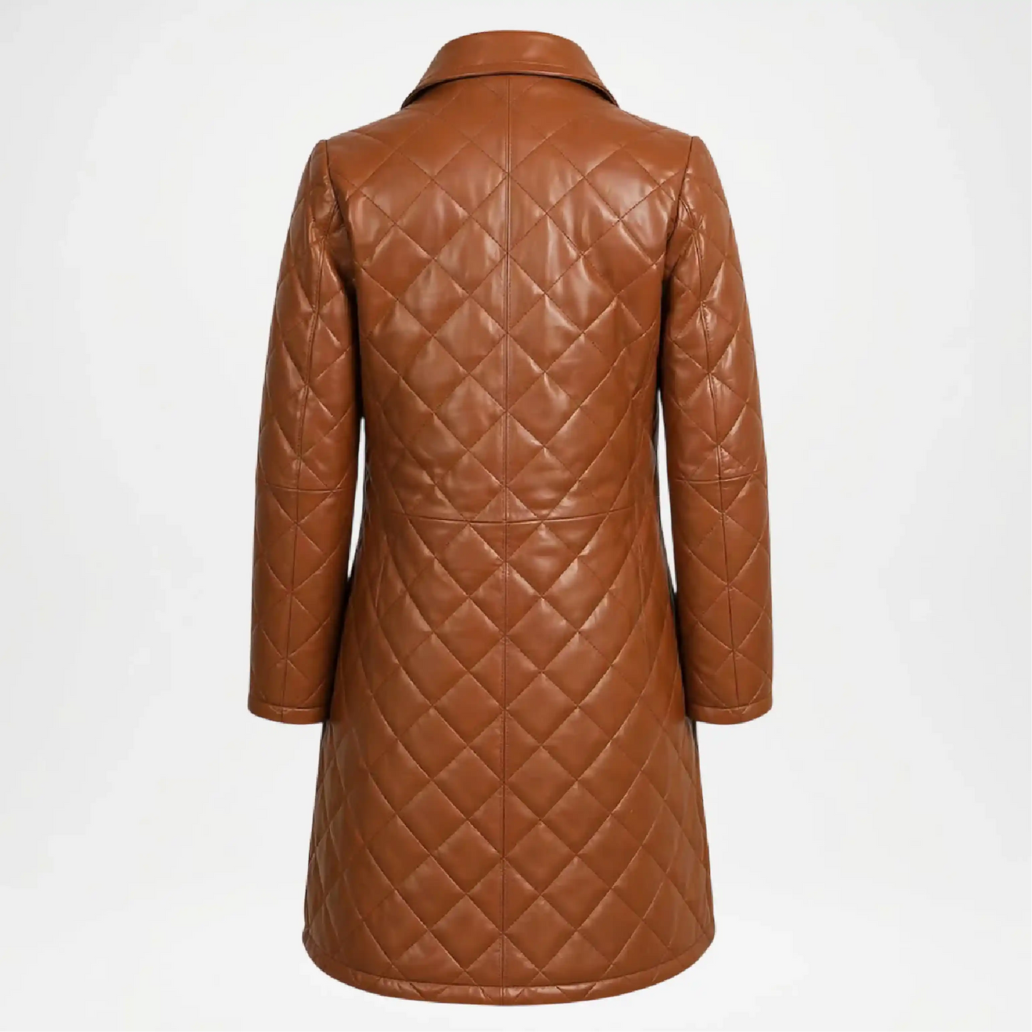 Brown quilted coat on a white background with back view