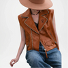 womens brown leather vest grace style