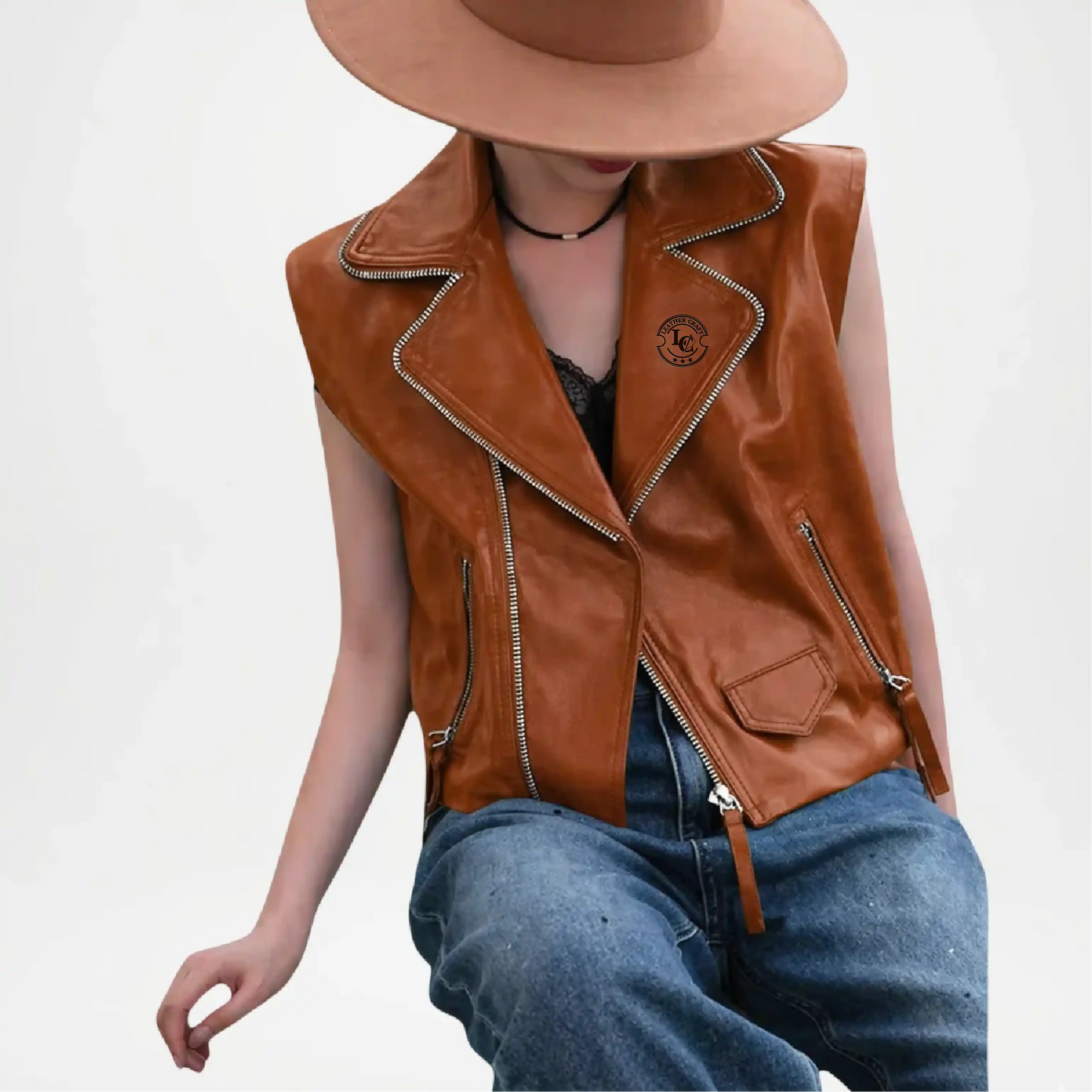 womens brown leather vest grace style