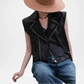 womens black leather moto vest grace style