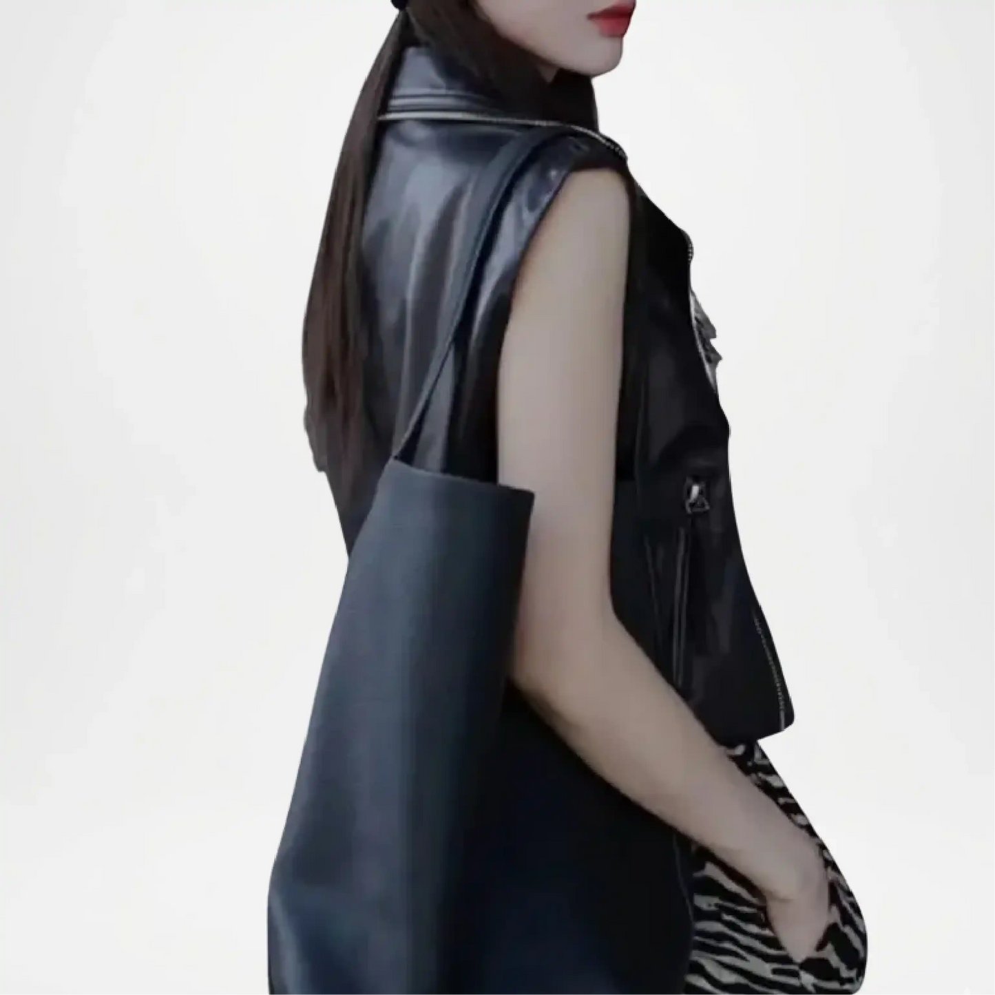 black leather vest women biker style fashion