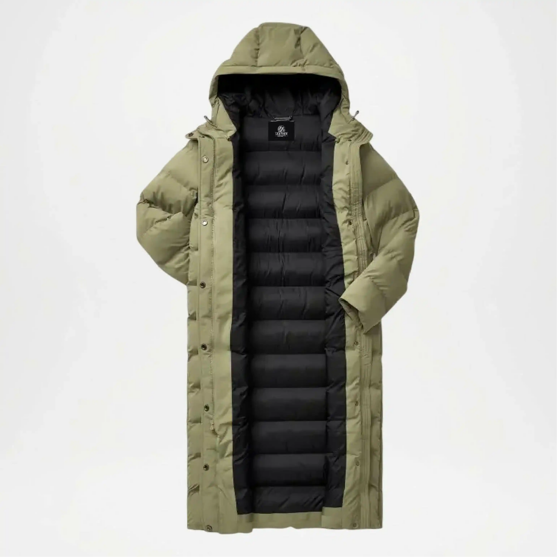 green quilted puffer jacket women long style