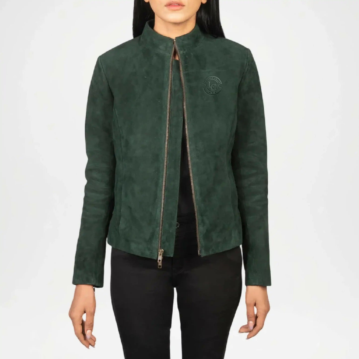 womens green suede biker jacket