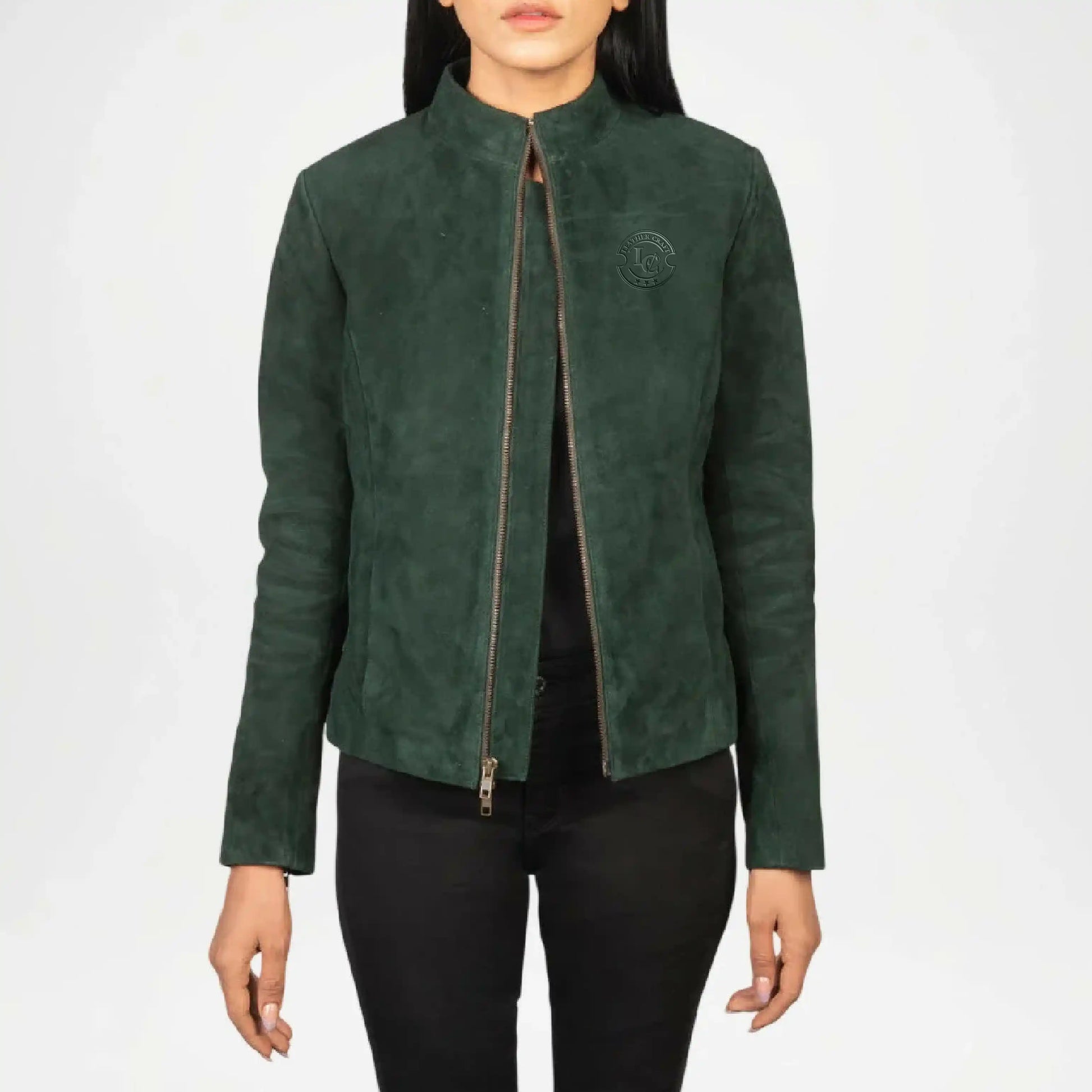 womens green suede biker jacket