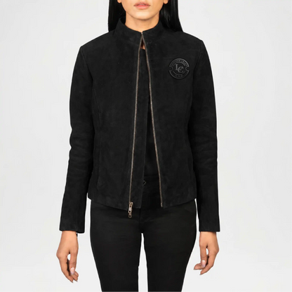 Black Suede Biker Jacket for Women