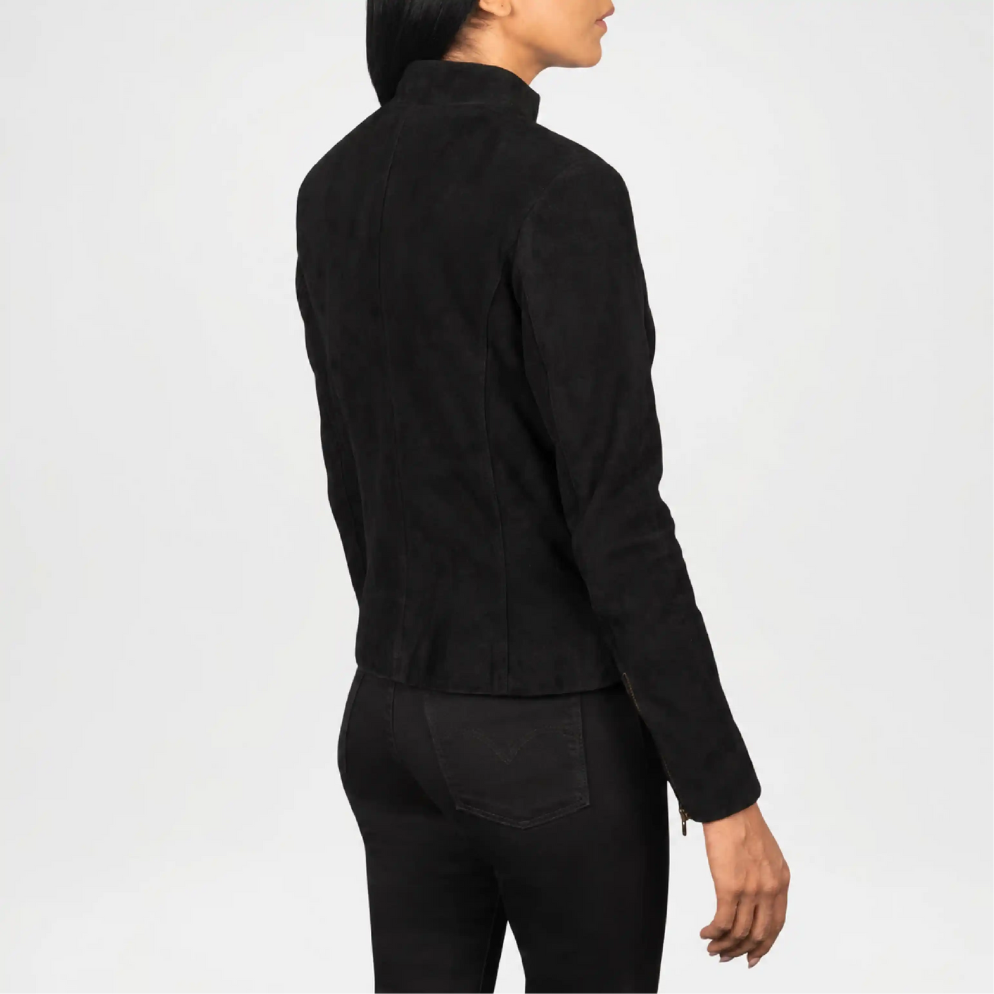 Black Suede Biker Jacket for Women