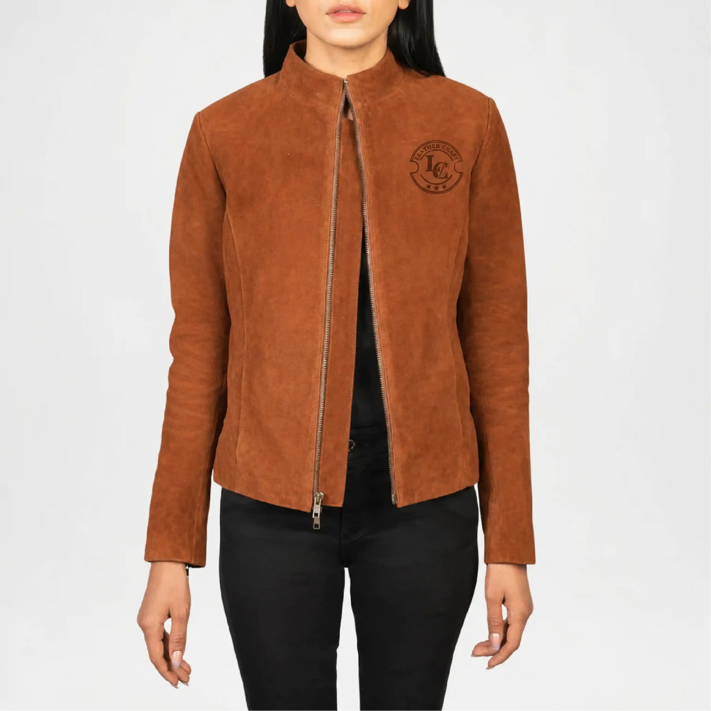 Brown Suede Biker Jacket for Women