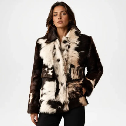 Brown & White Hair On Cowhide Jacket Woman
