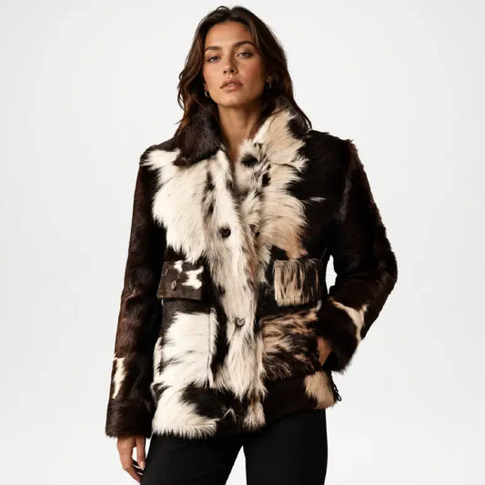 Brown & White Hair On Cowhide Jacket Woman
