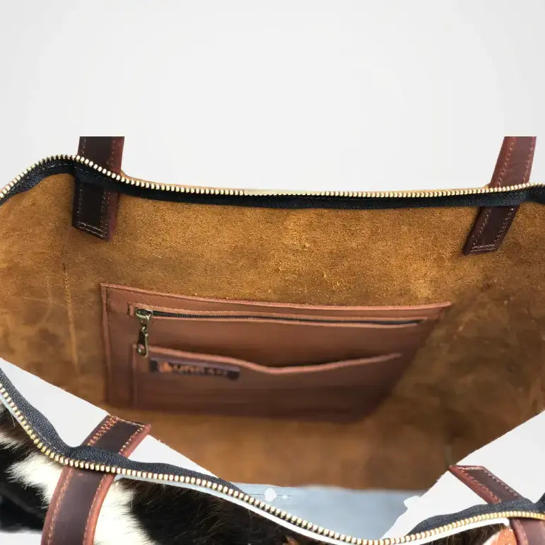 Cowhide Leather Tote Bag Close up