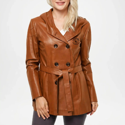 womens brown leather trench coat halo style