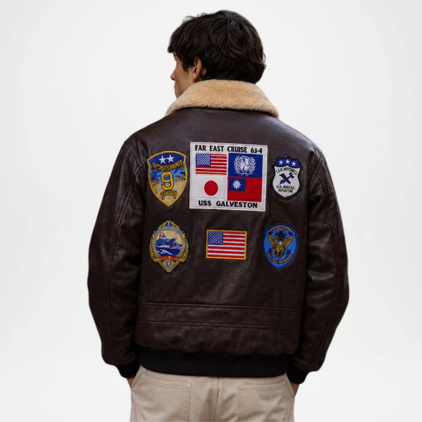 Brown Leather Aviator Jacket Mens Military Style