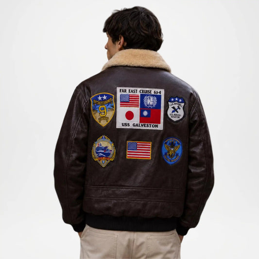 Brown Leather Aviator Jacket Mens Military Style