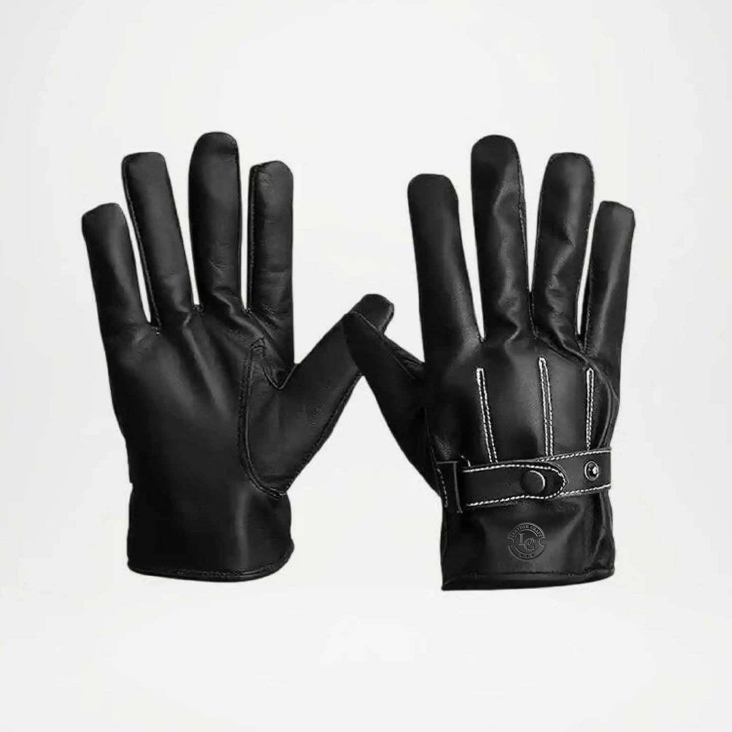 Harold Black Leather Motorcycle Gloves For Men