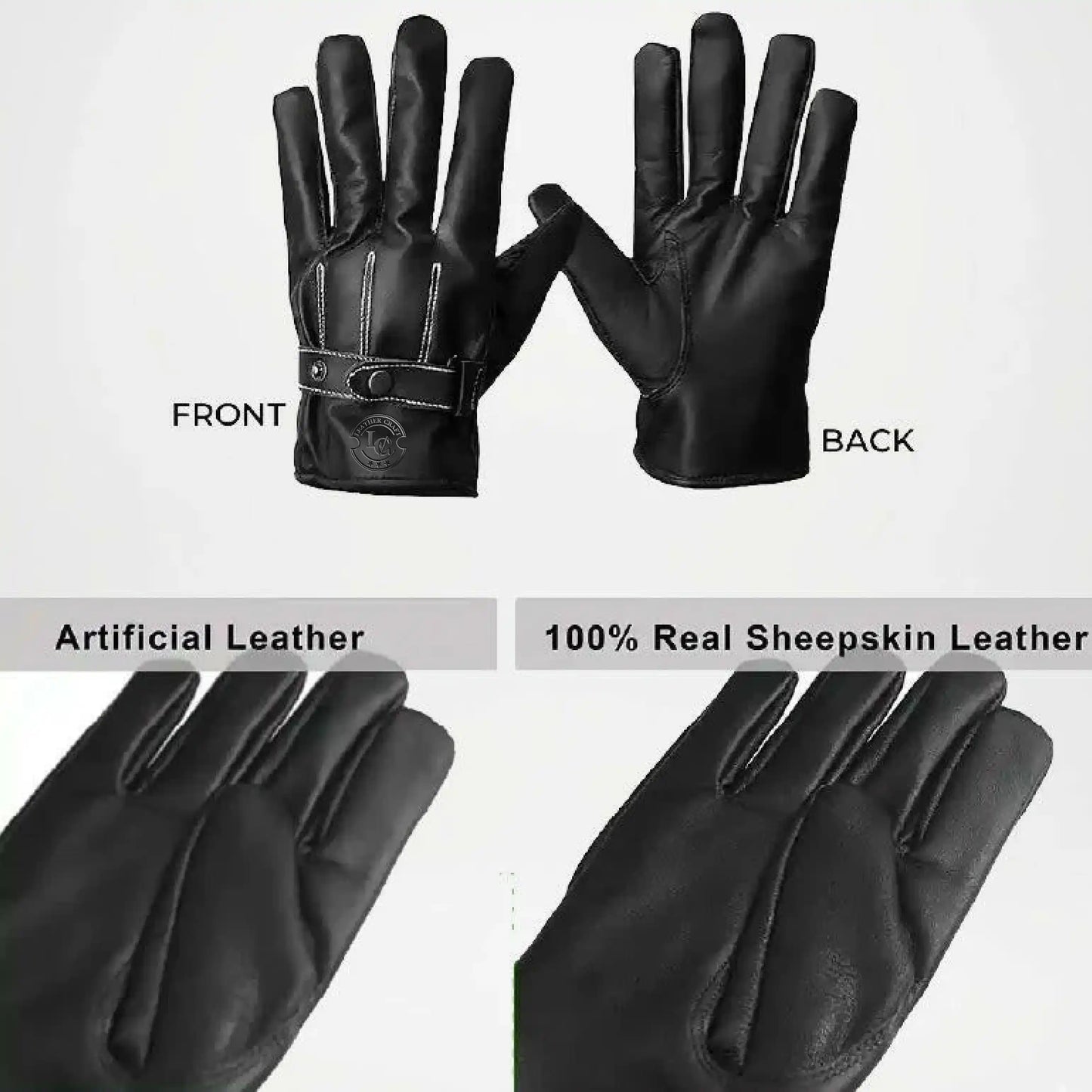Harold Black Leather Motorcycle Gloves For Men