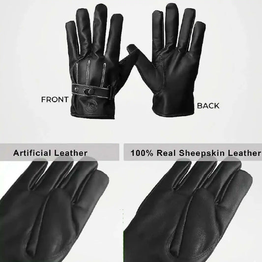 Harold Black Leather Motorcycle Gloves For Men