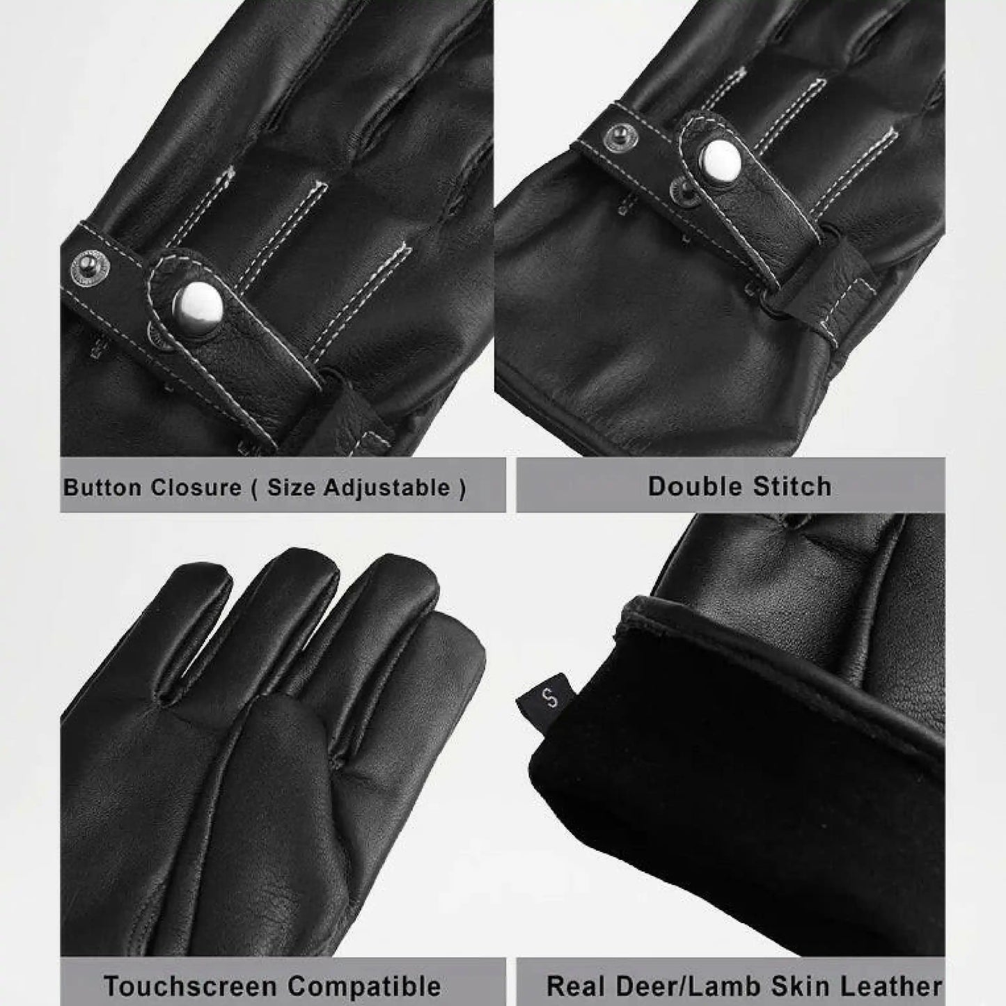Harold Black Leather Motorcycle Gloves For Men