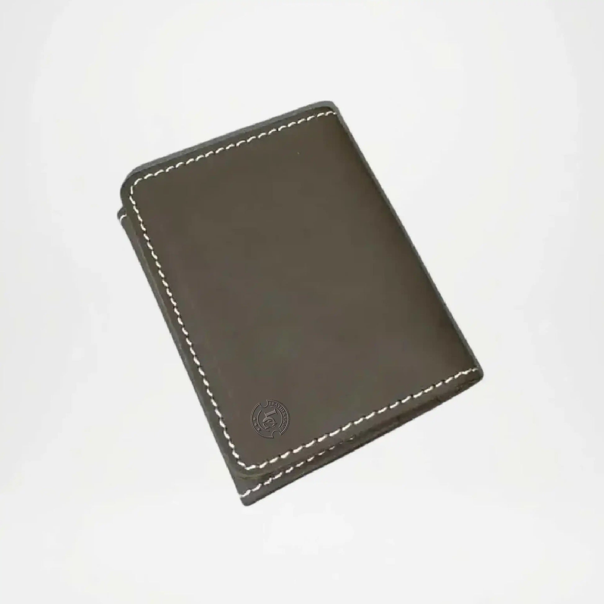 Dark Brown leather wallet with white stitching 