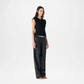 black high waisted wide leg leather pants women

