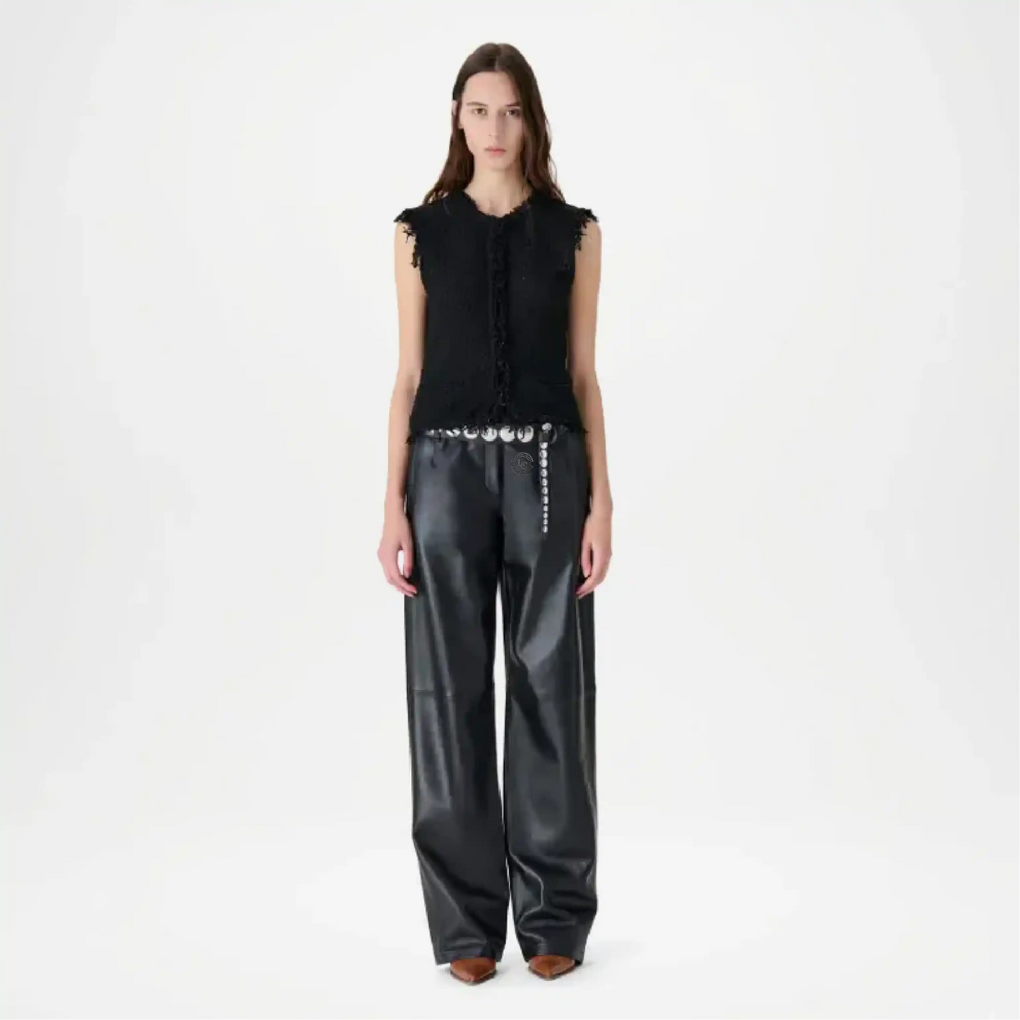 Black High Rise Wide Leather Pants Women