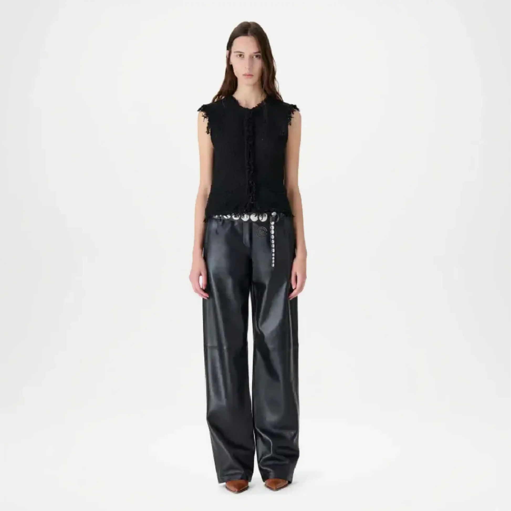 Black High Rise Wide Leather Pants Women