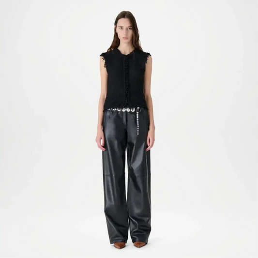 Black High Rise Wide Leather Pants Women
