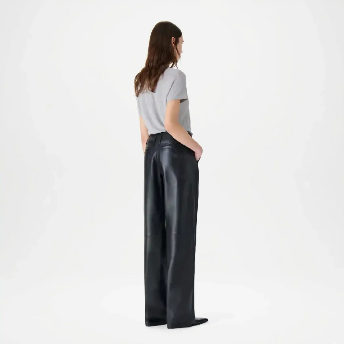 black high rise wide leg pants Leather Women
