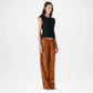 brown leather wide leg pant women
