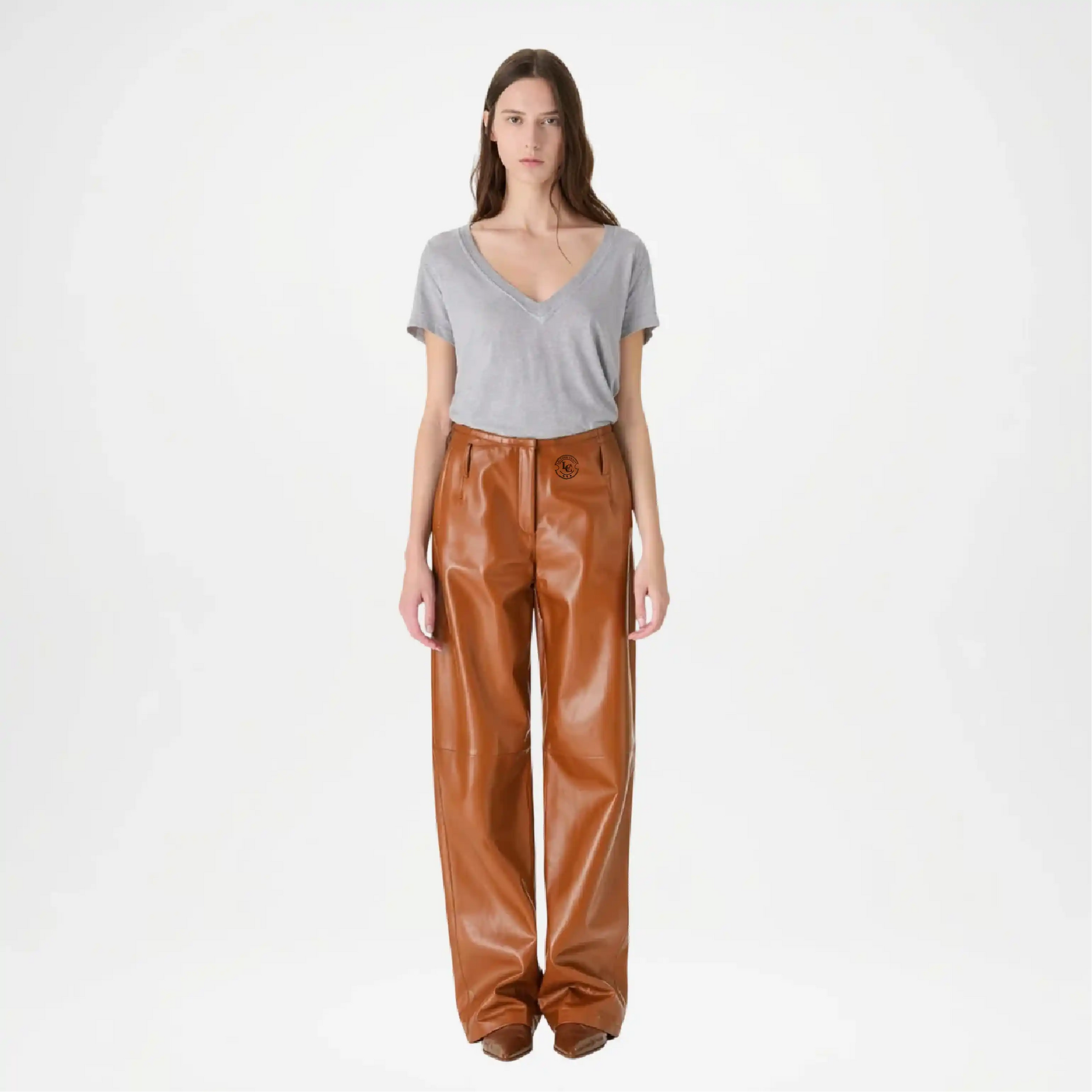 brown wide leg low rise pant women